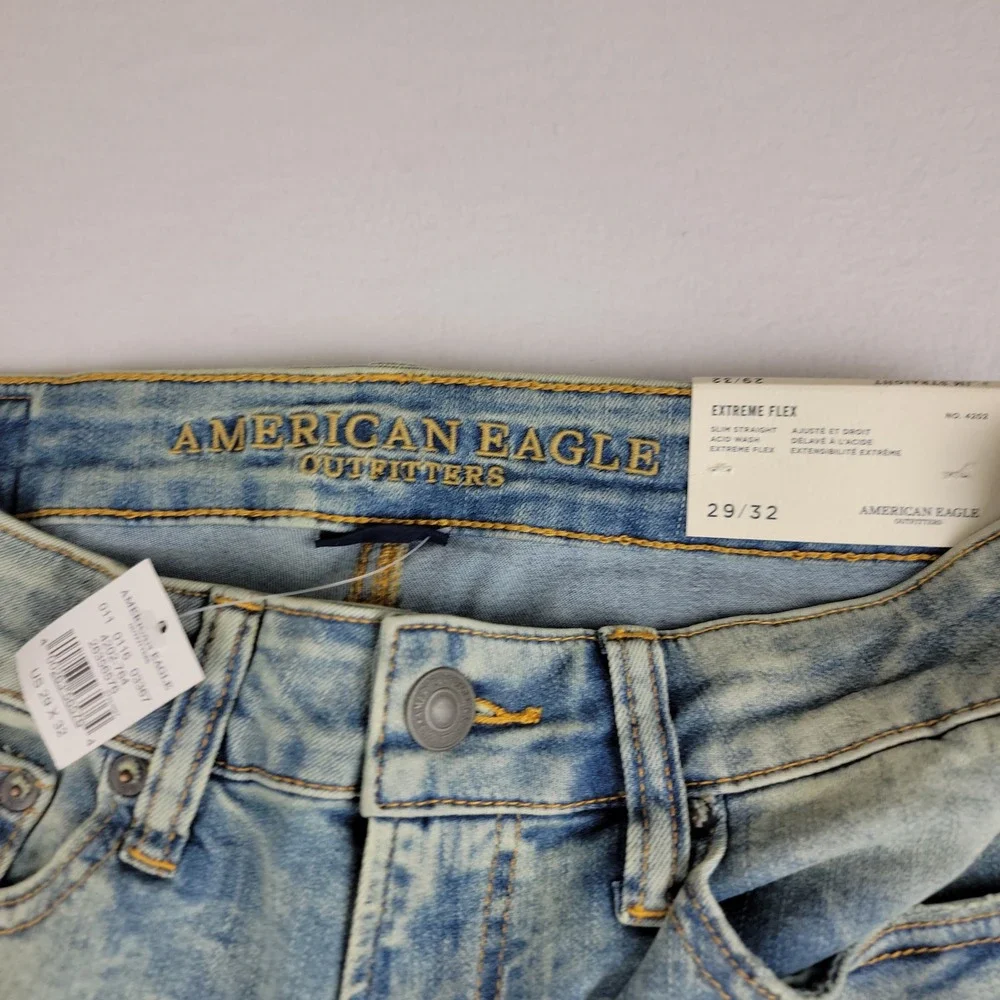 American Eagle Mens Extreme Flex Slim Straight Acid Wash Jeans Blue 29x32 4202